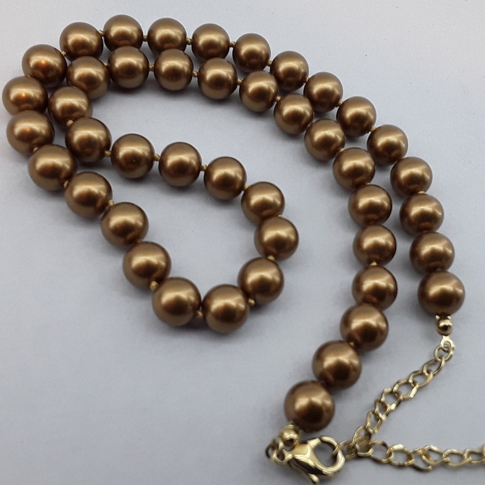Monet Knotted Faux Pearl Necklace Brown Gold Tone